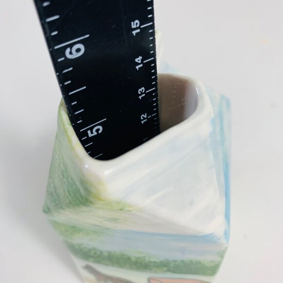 Farmhouse Amish Ceramic Milk Carton Vase VTG 1977 Horse Buggy Artist Signed - Picture 10 of 14